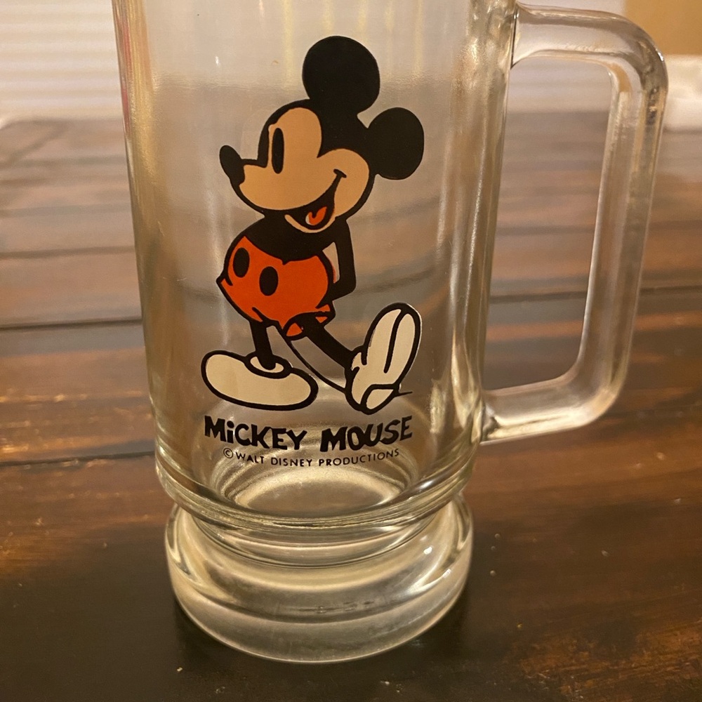 Vintage Disney Mickey Mouse Glass Mug with Black and Red Design